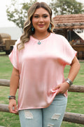 Plus Size Metallic Gloss Short Sleeve Top