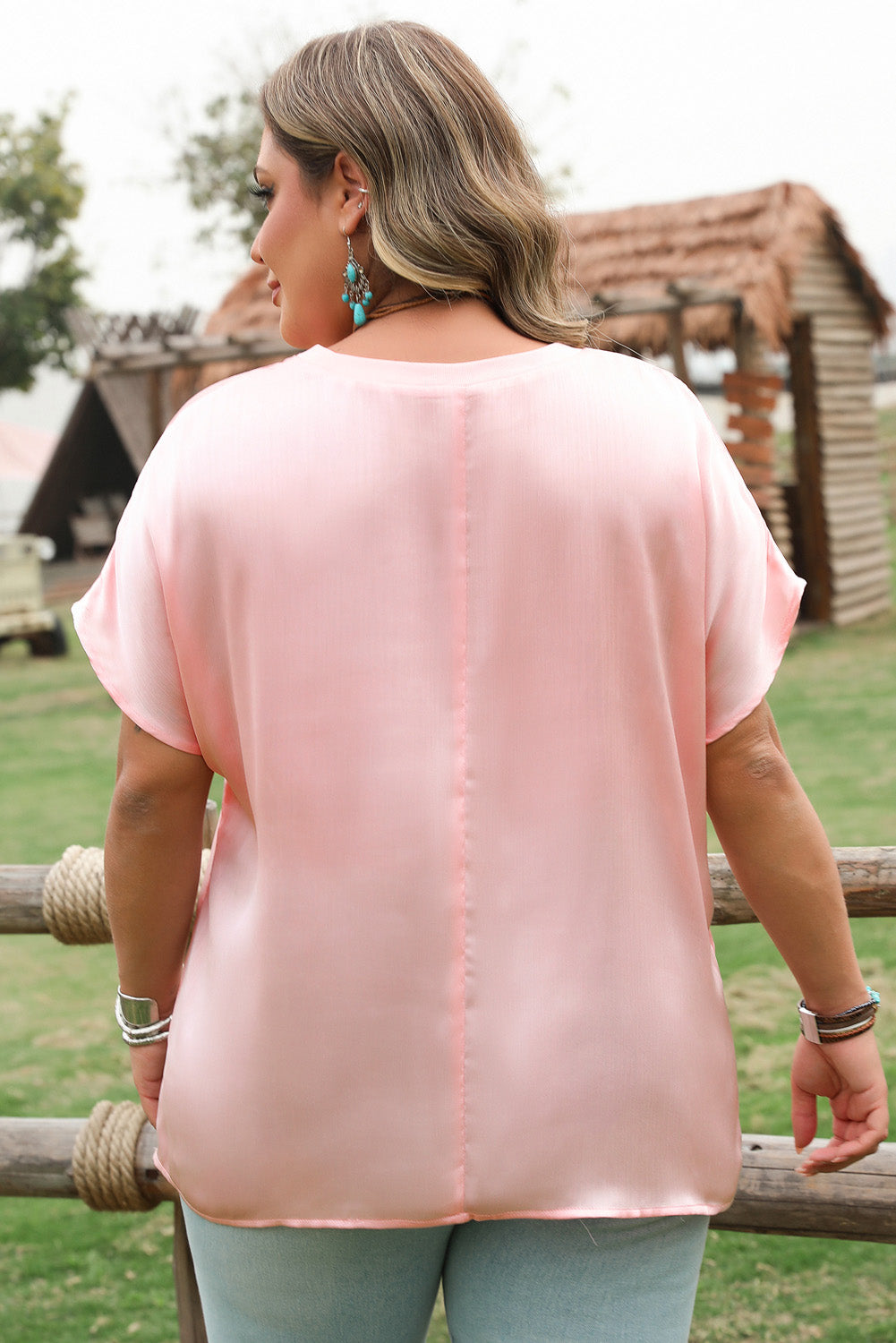 Plus Size Metallic Gloss Short Sleeve Top