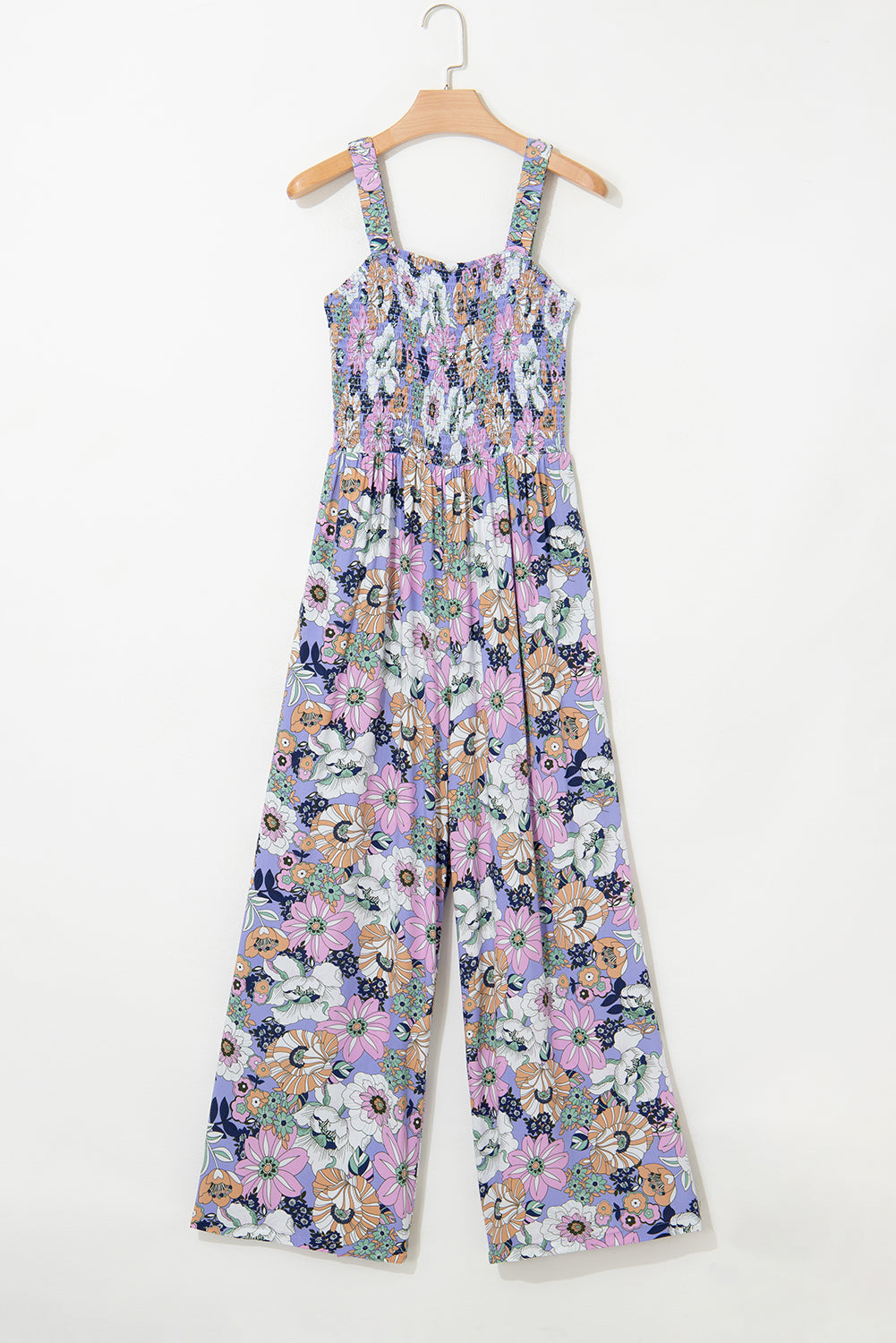 Floral Smocked High Waist Jumpsuit