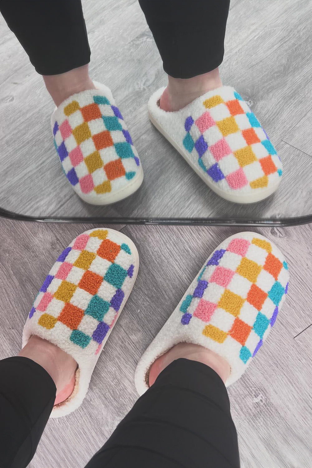 Vibrant Checkered Plush Slippers