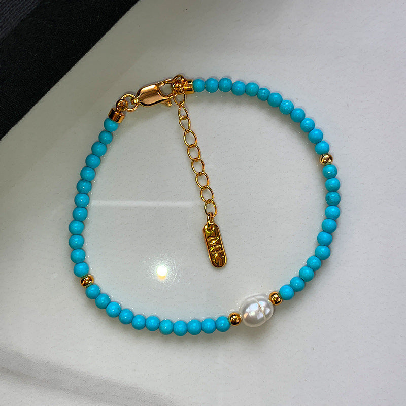 Pearl And Turquoise Bead Bracelet & Necklace