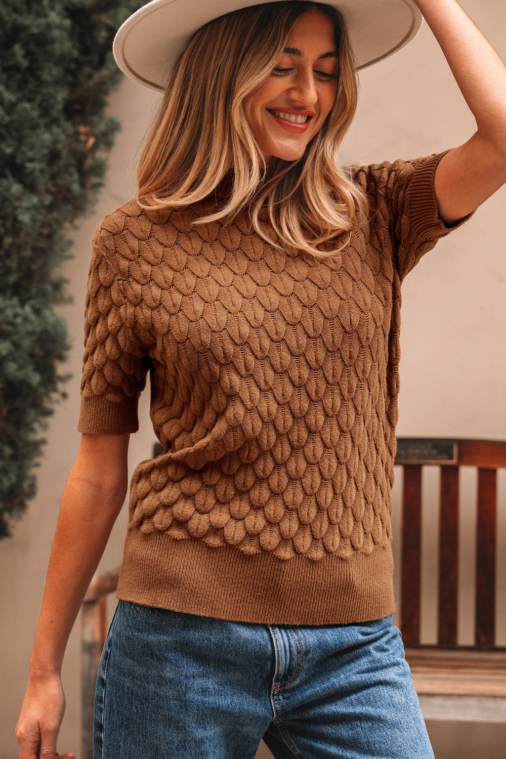 Knitted Short Sleeve Sweater