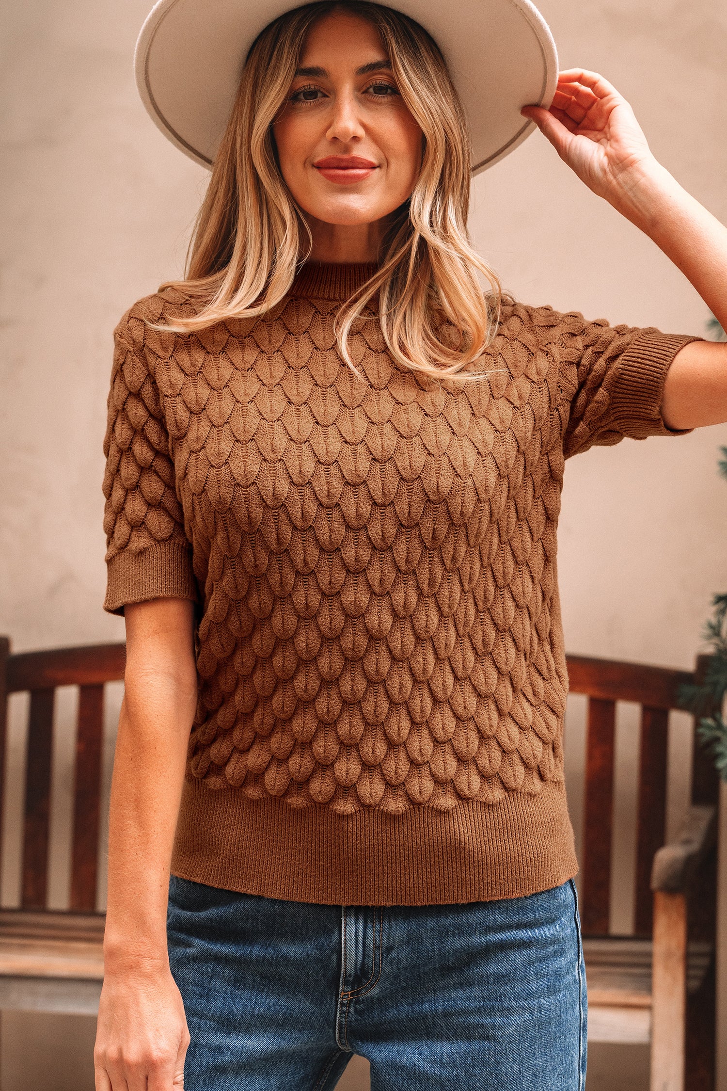 Knitted Short Sleeve Sweater