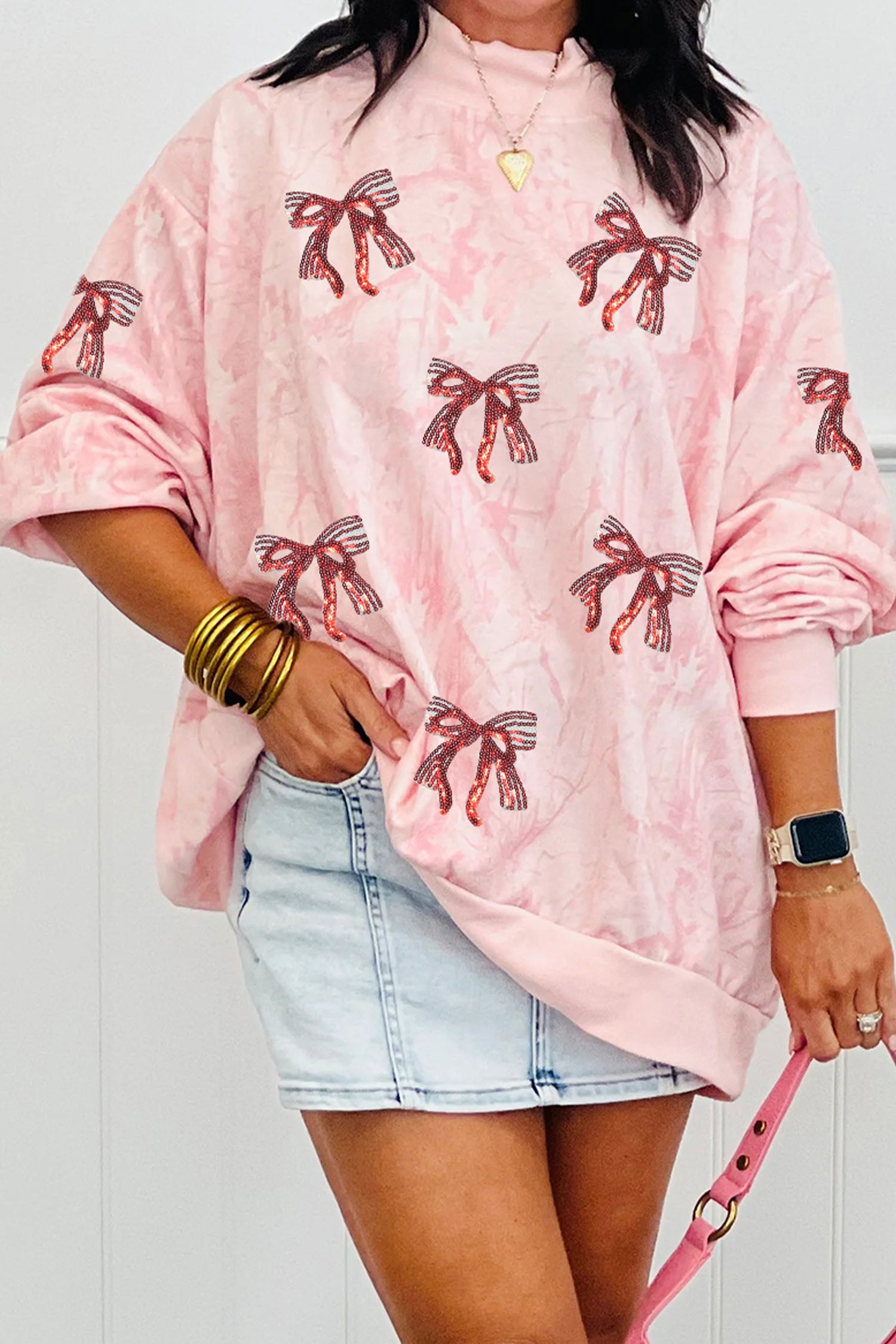 Sequin Bow Tie Dye Sweatshirt