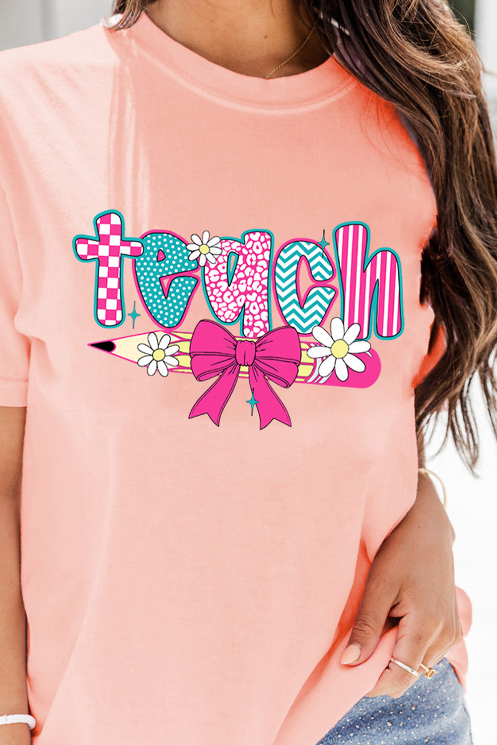 Checkered Teach Graphic T-Shirt