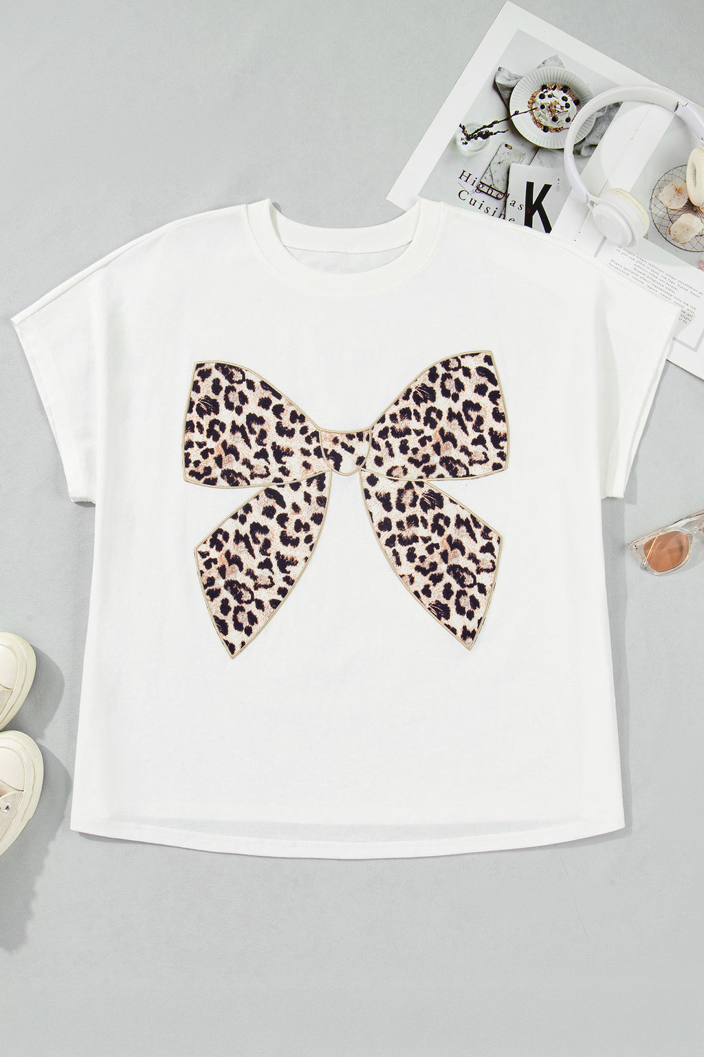 Plus Size Leopard Bow Casual T Shirt