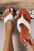 White Braided Strap Leather Flip Flop