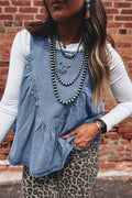 Denim Pleated Patchwork Sleeveless Top