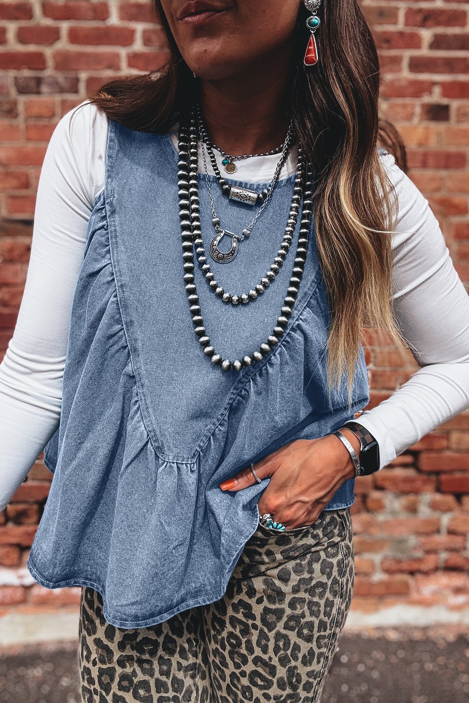 Denim Pleated Patchwork Sleeveless Top