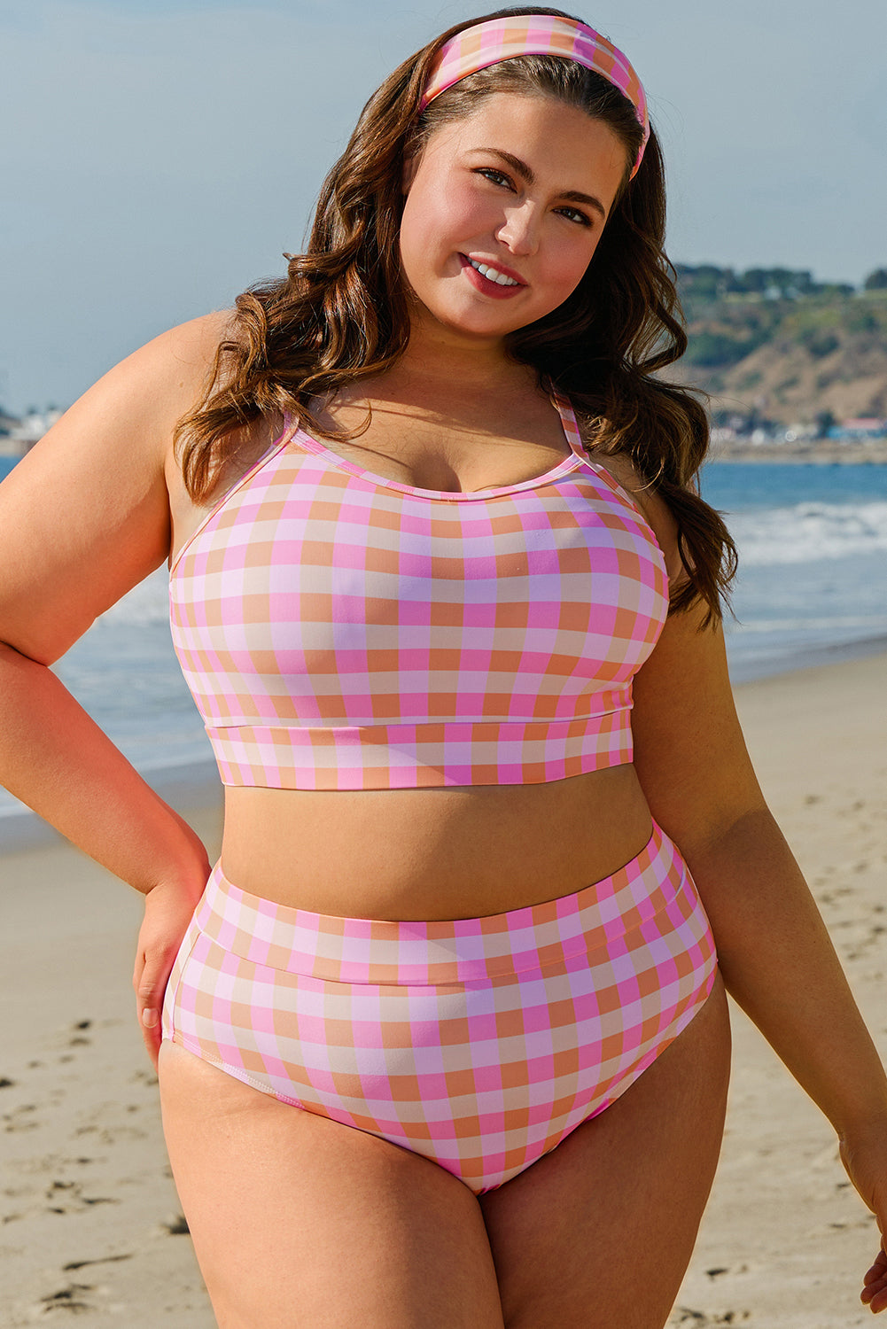 Plus Size Plaid High Waist Bikini Set