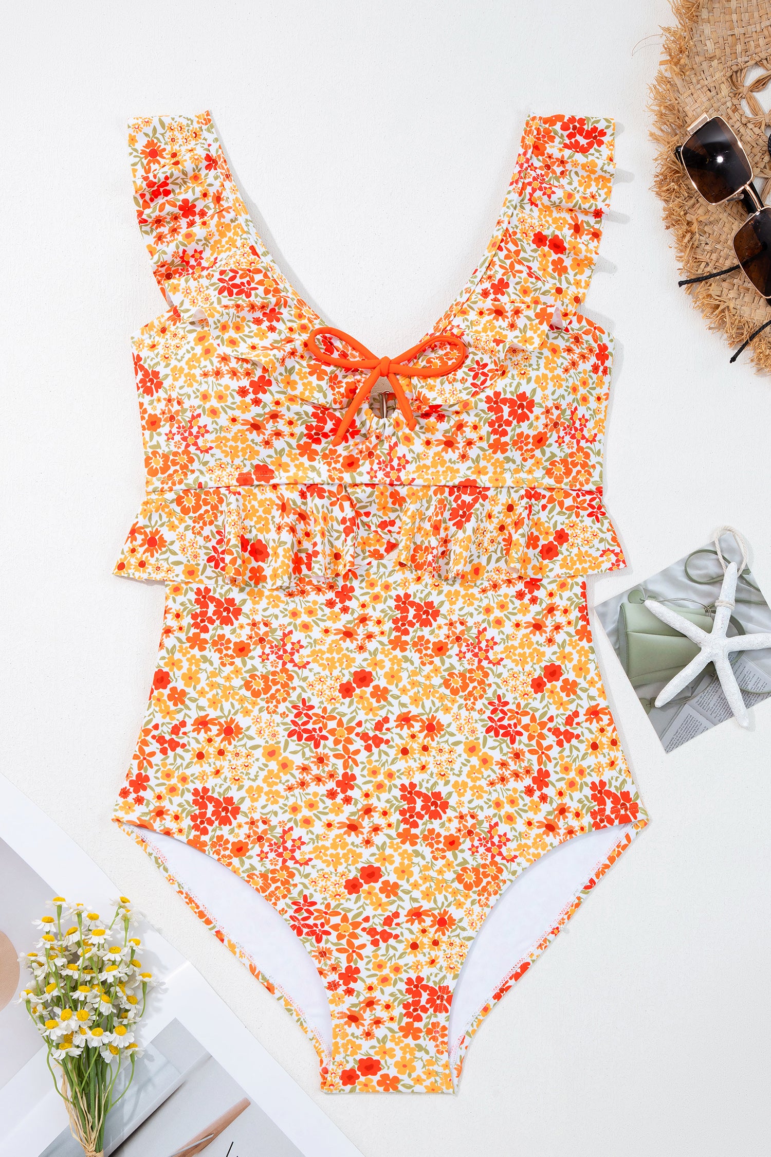 Ruffled Floral One Piece Swimsuit