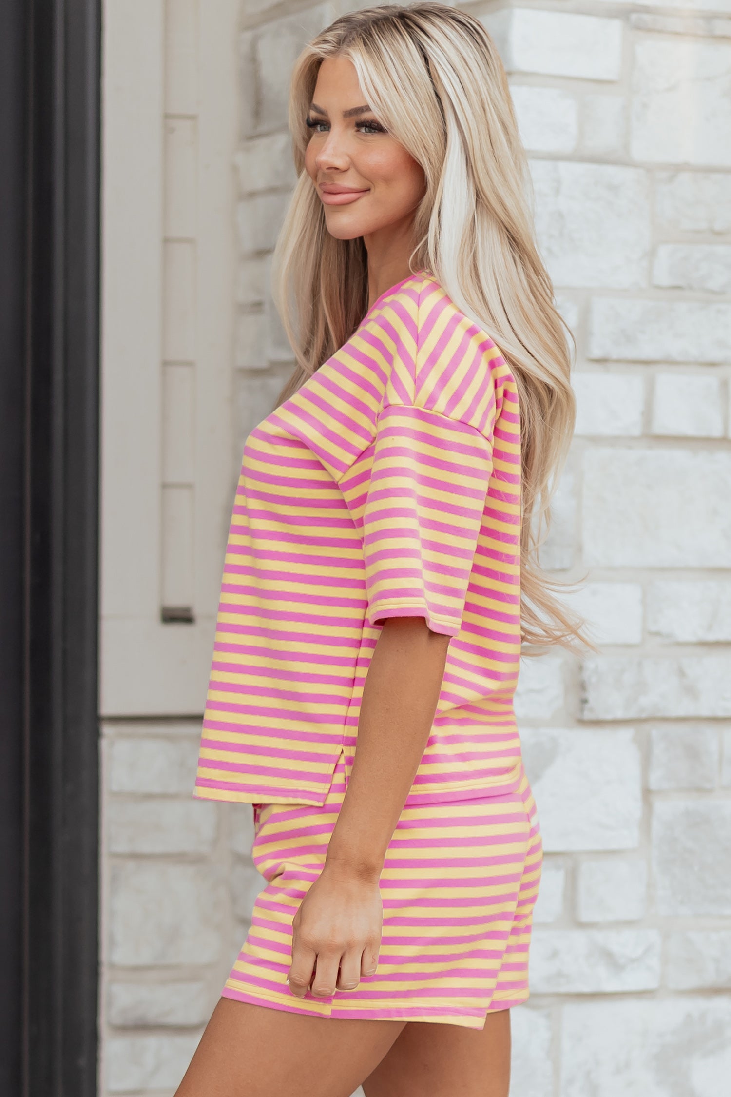 Striped Casual Terry Short Set