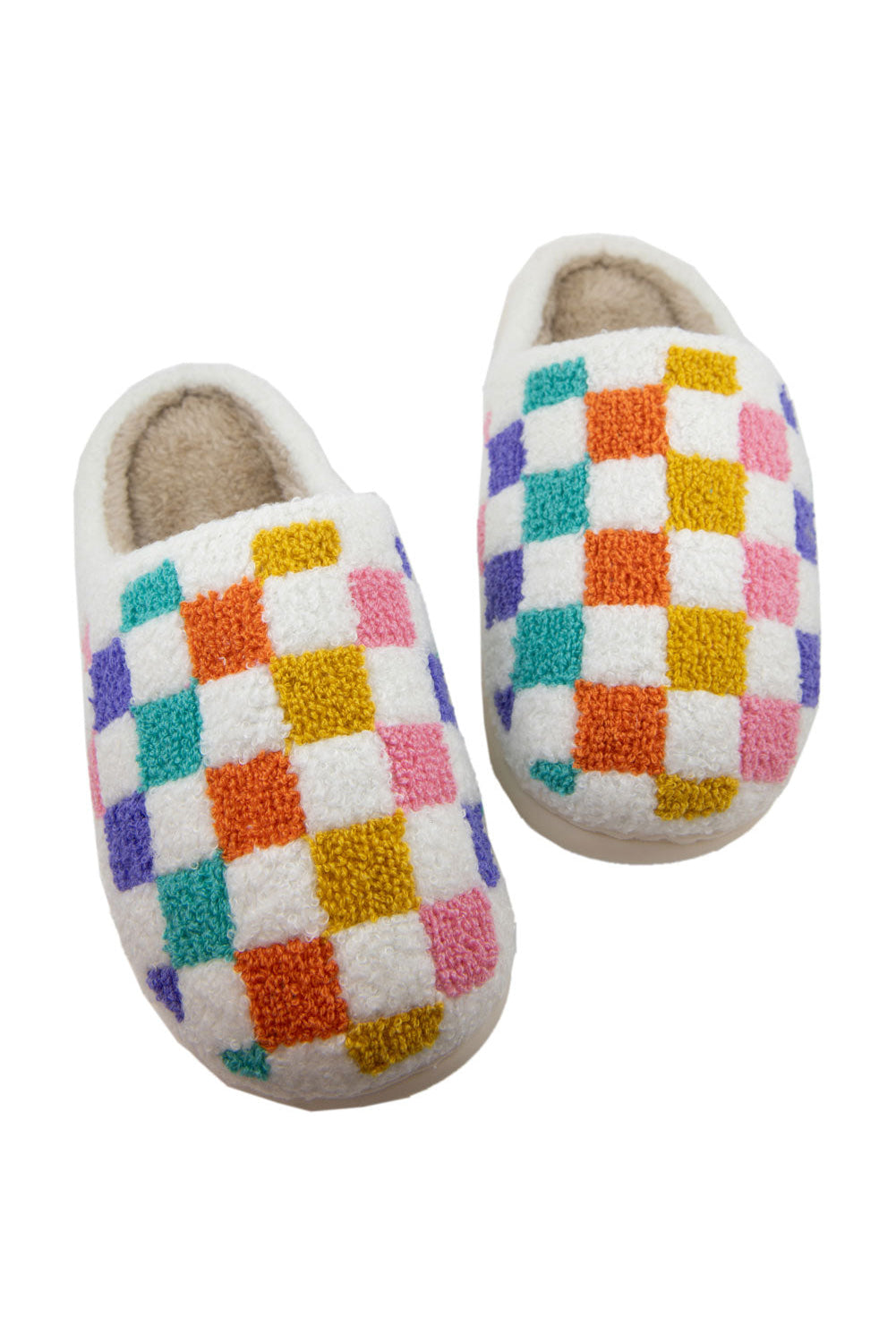 Vibrant Checkered Plush Slippers