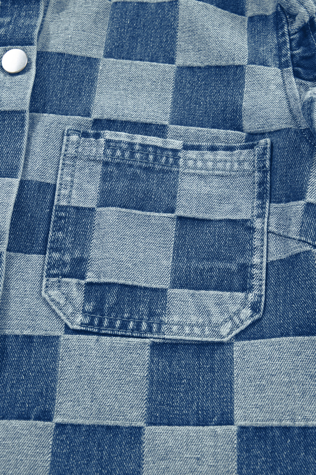 Checkered Ruffle Button Down Denim Vest