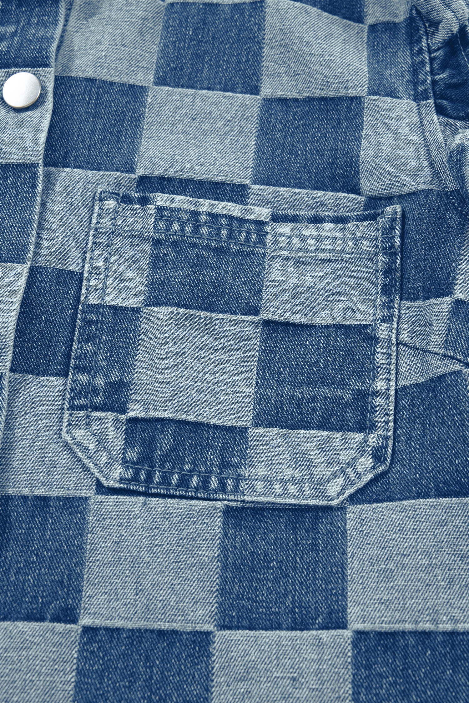 Checkered Ruffle Button Down Denim Vest