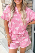Waffle Knit Bowknot T-Shirt and Shorts Set