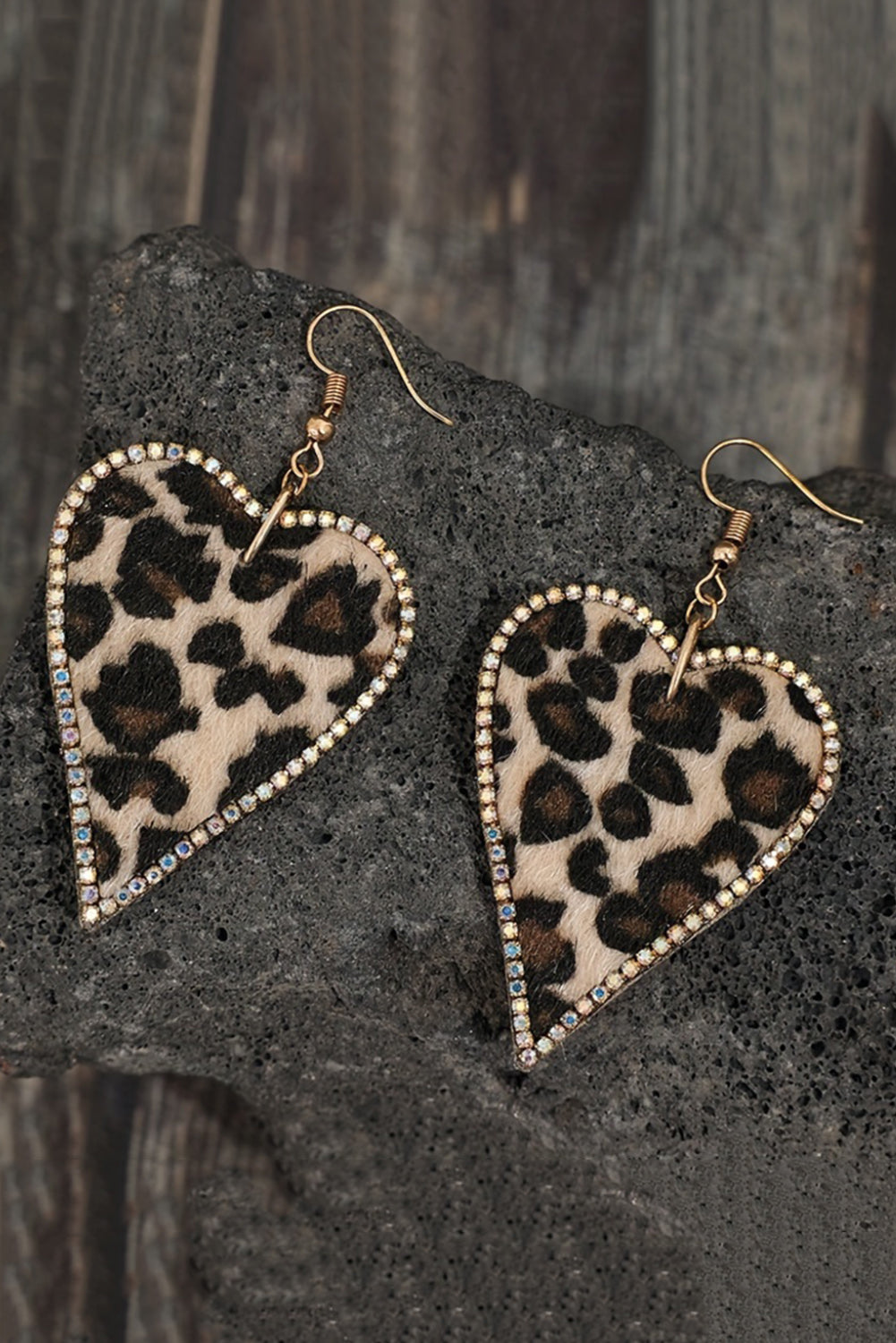 Rhinestone Edge Leopard Heart Shape Earrings