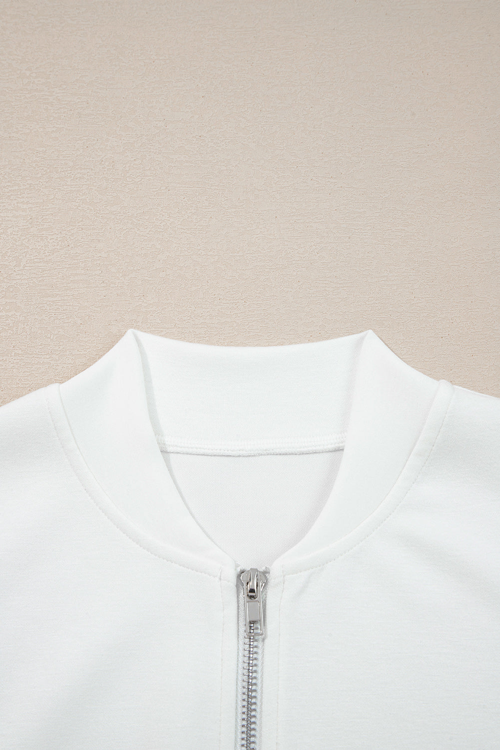 Solid Color Zip Up Knit Puff Sleeve Jacket