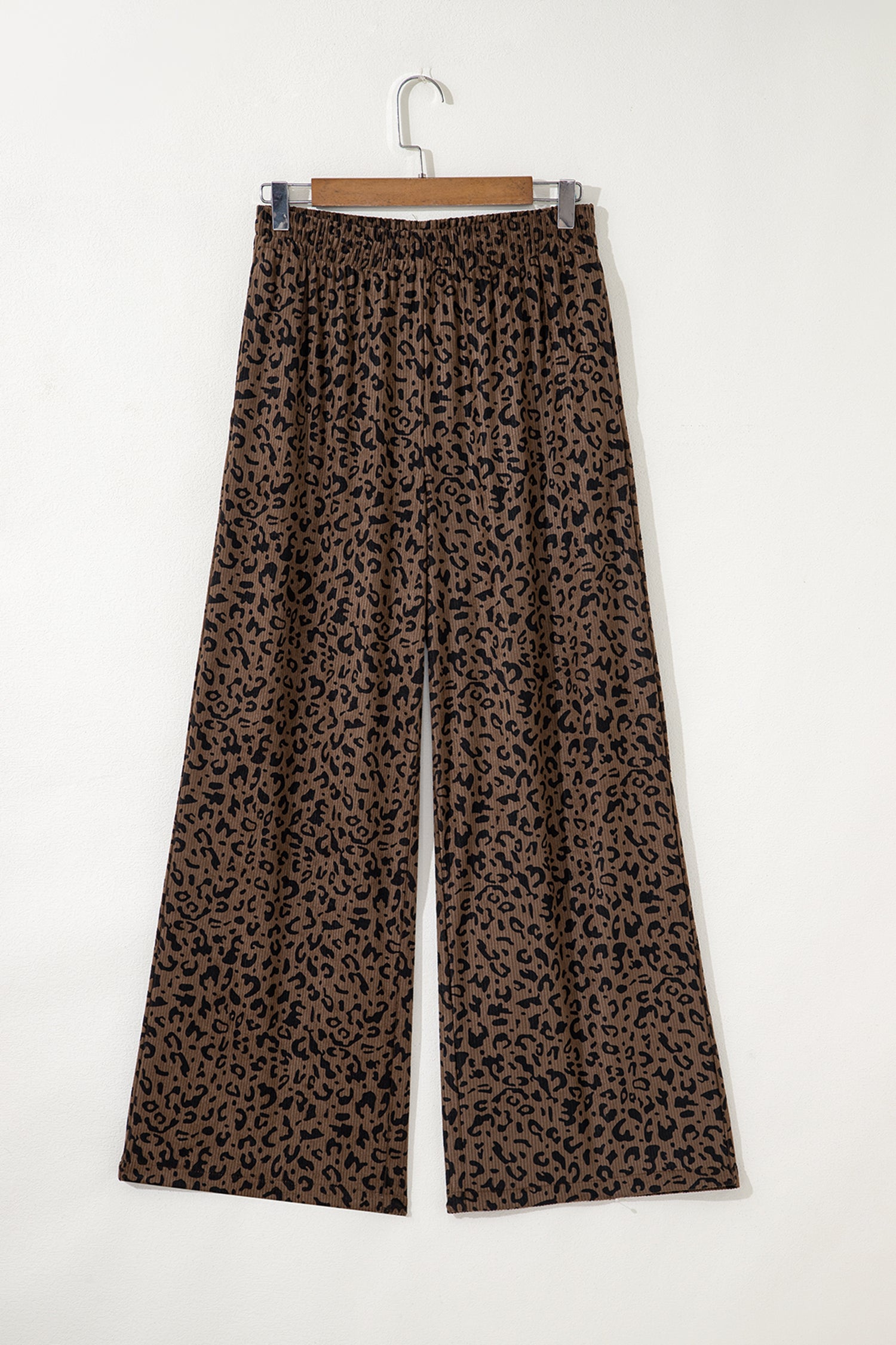 Dark Brown Leopard Print Elastic High Waist Loose Corduroy Pants