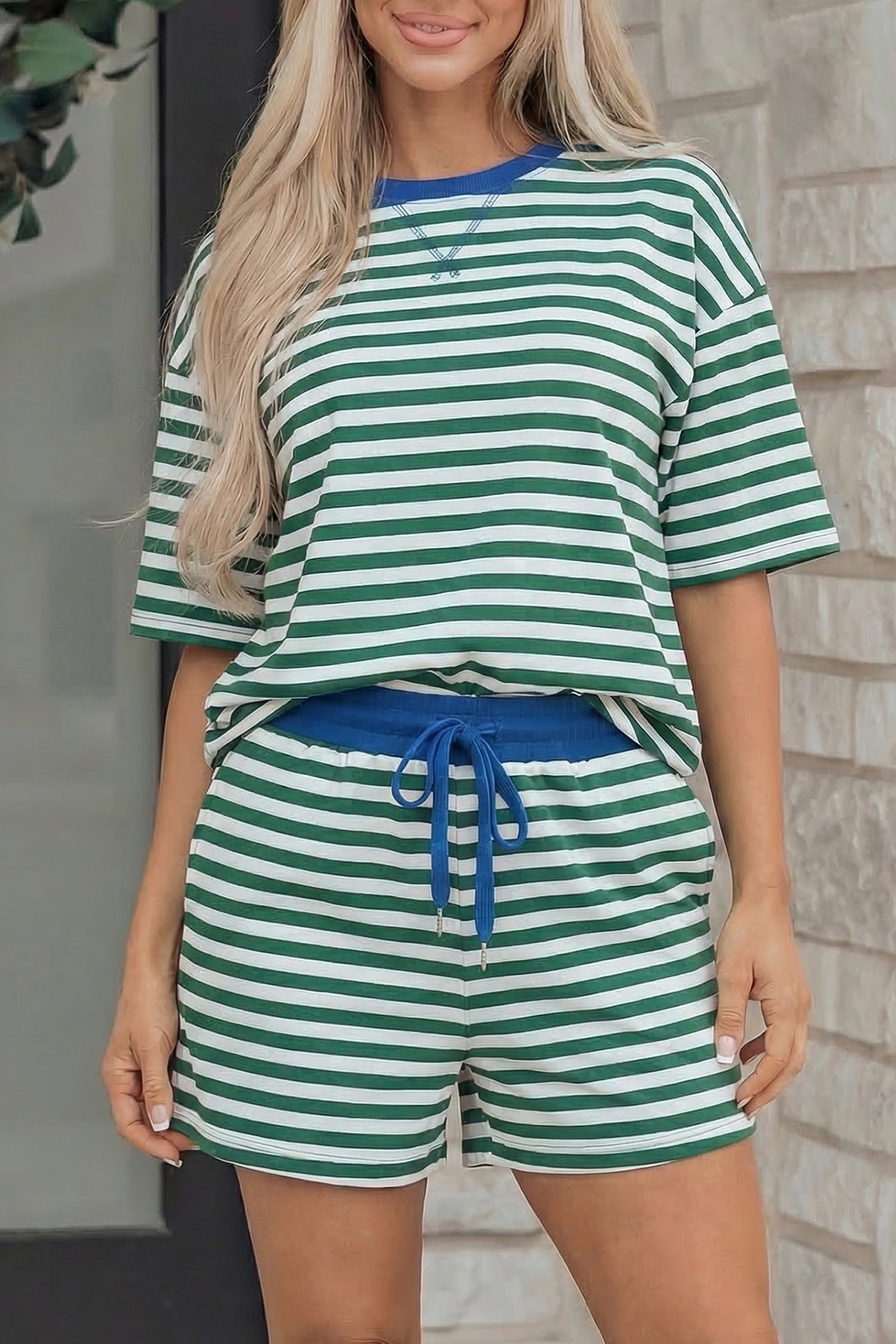 Striped Casual Terry Short Set