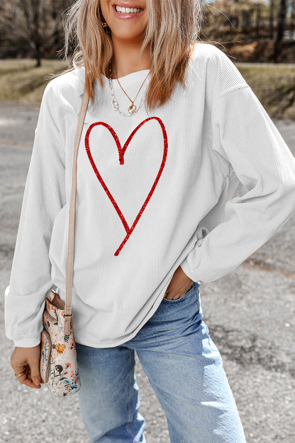 Glittering Heart Pullover Sweatshirt