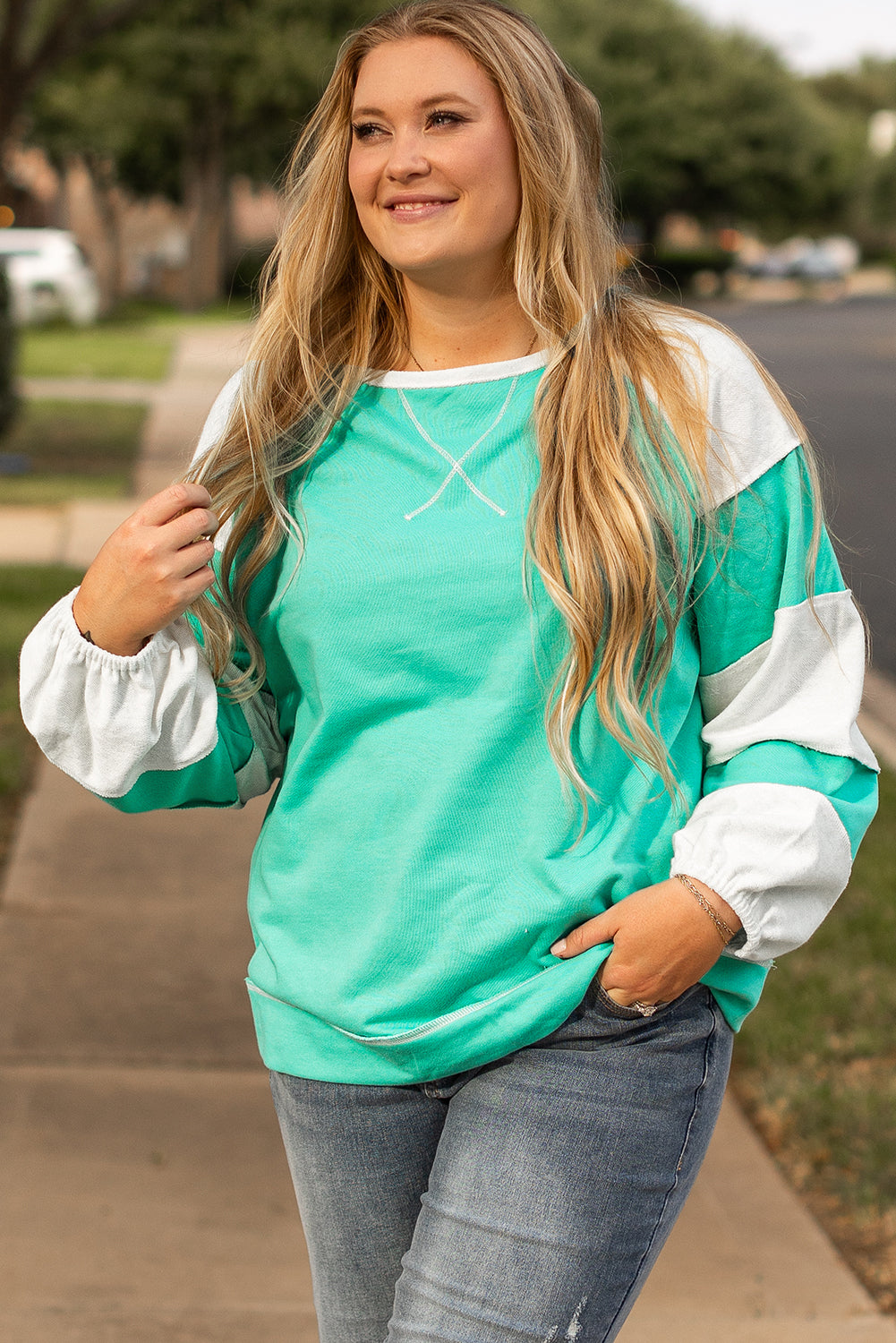 Plus Size Color block Patchwork Sweatshirt
