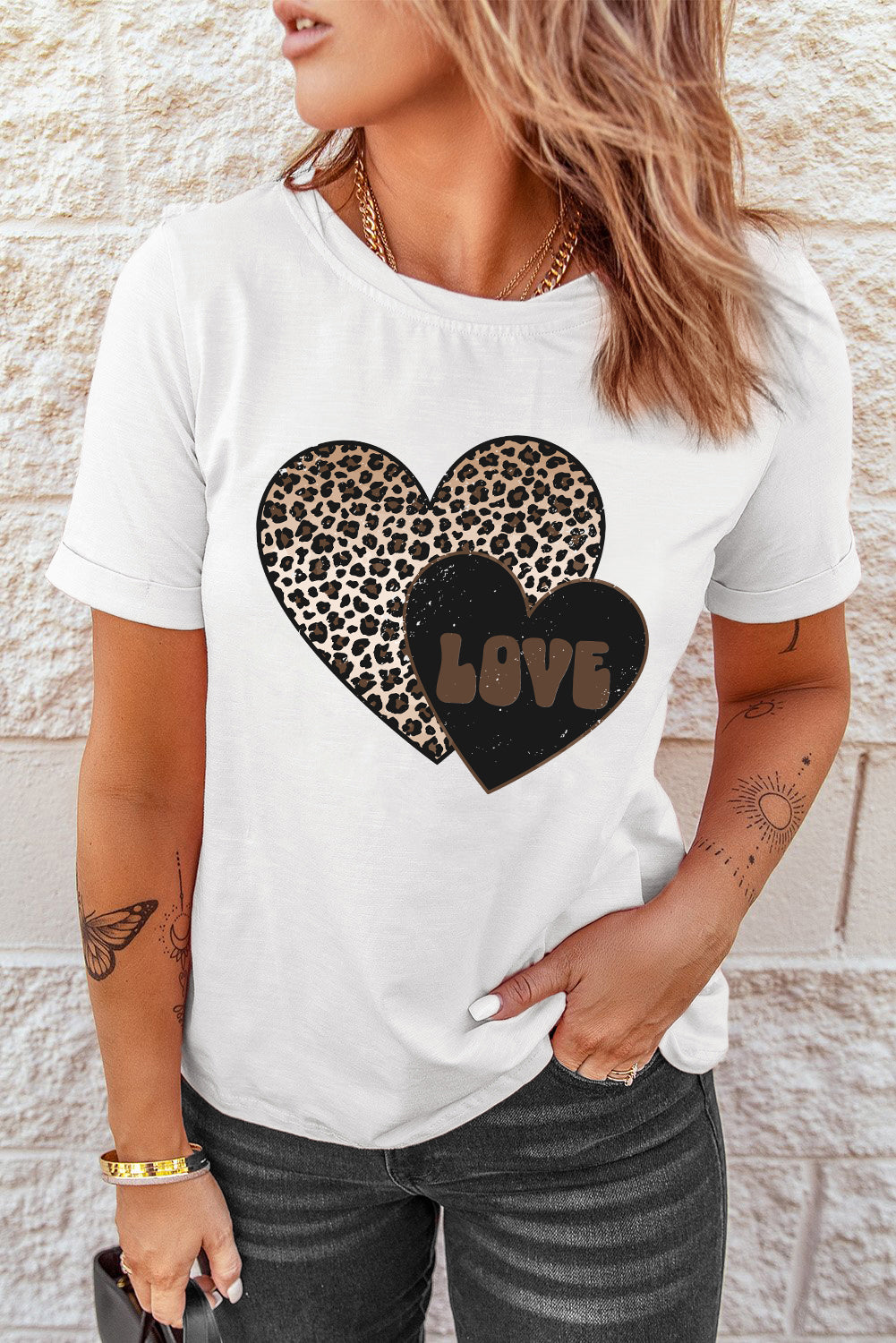 Leopard Love Double Heart Graphic Tee