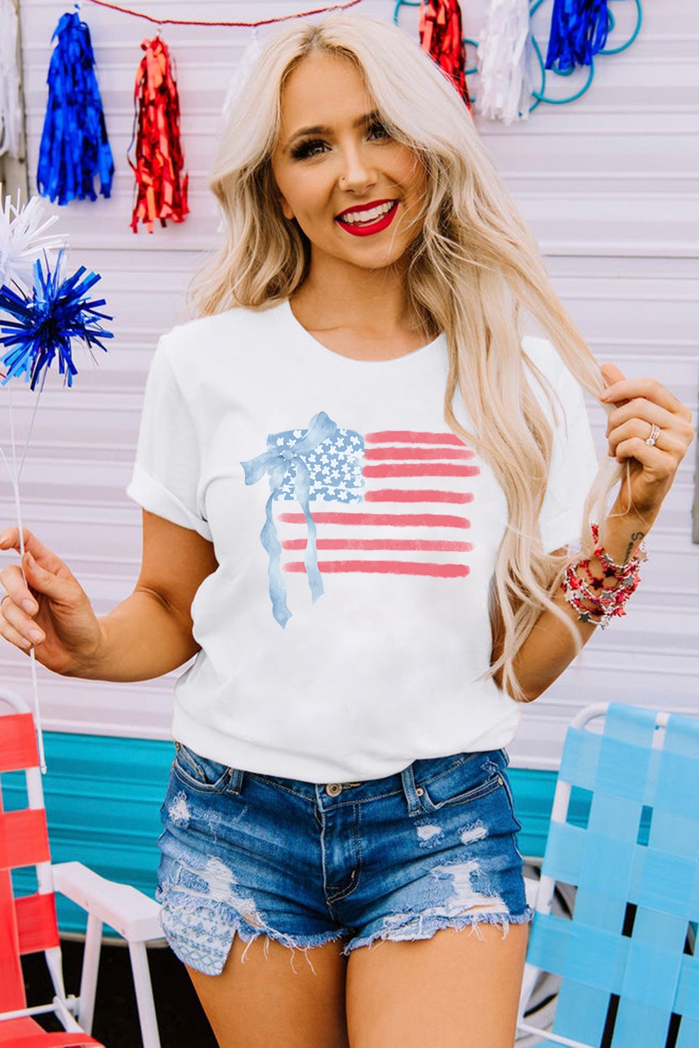 American Flag Bow Knot T-Shirt