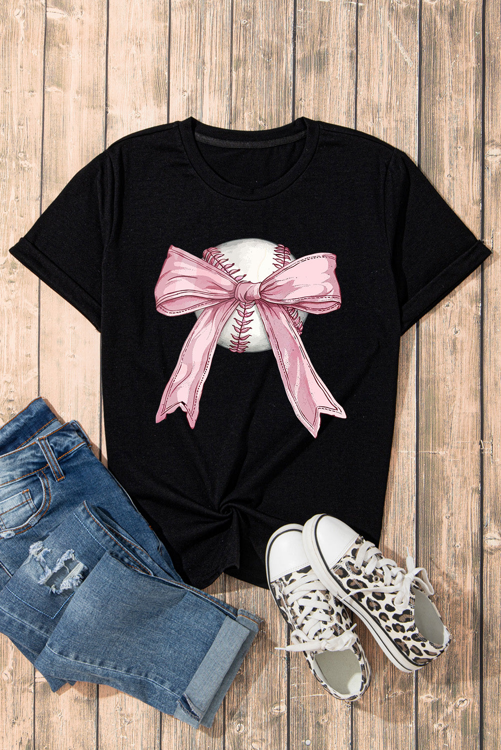 Baseball Bow Graphic T-Shirt
