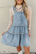 Dusk Blue Light Wash Tiered Flowy Overall Denim Dress