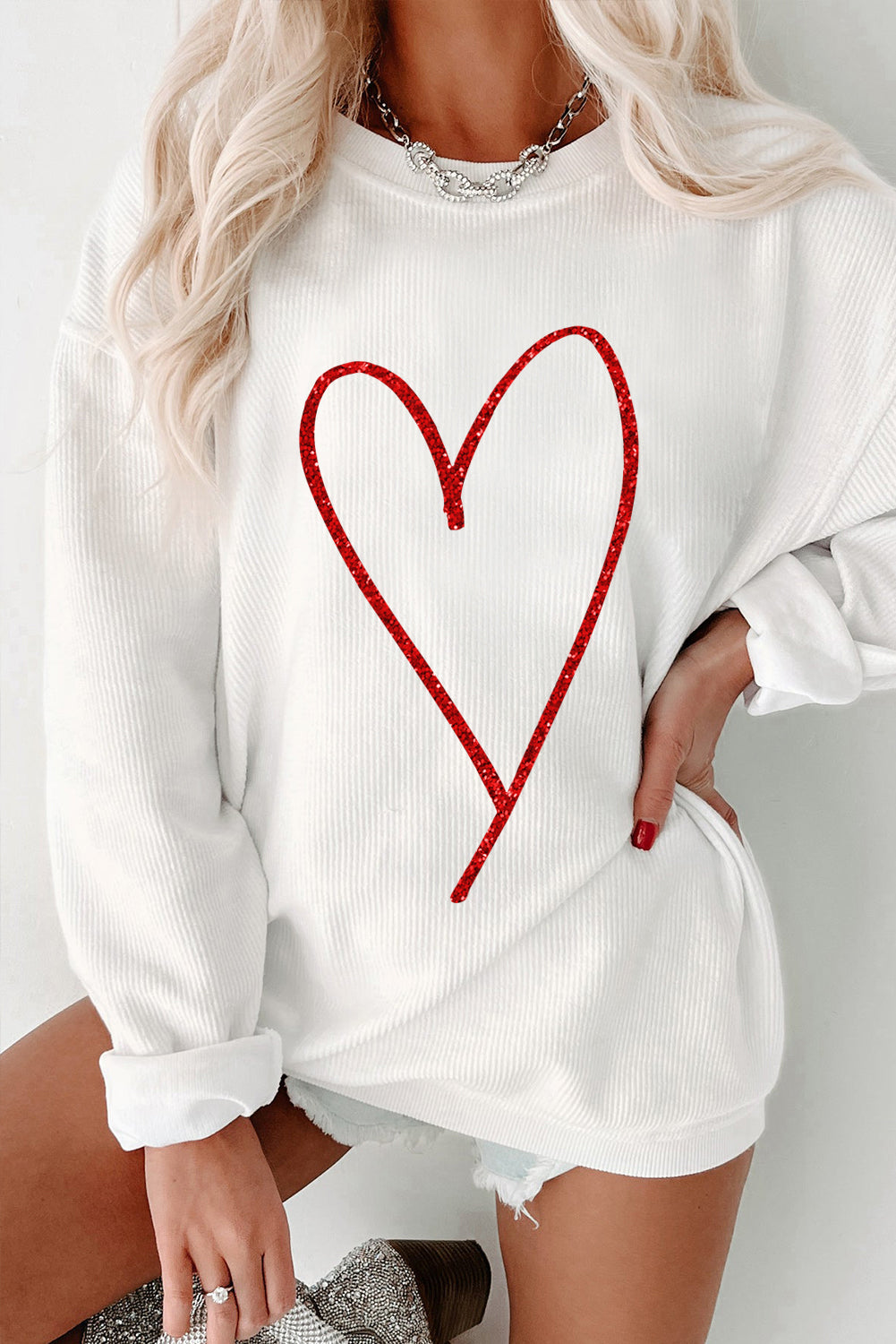 Glittering Heart Pullover Sweatshirt