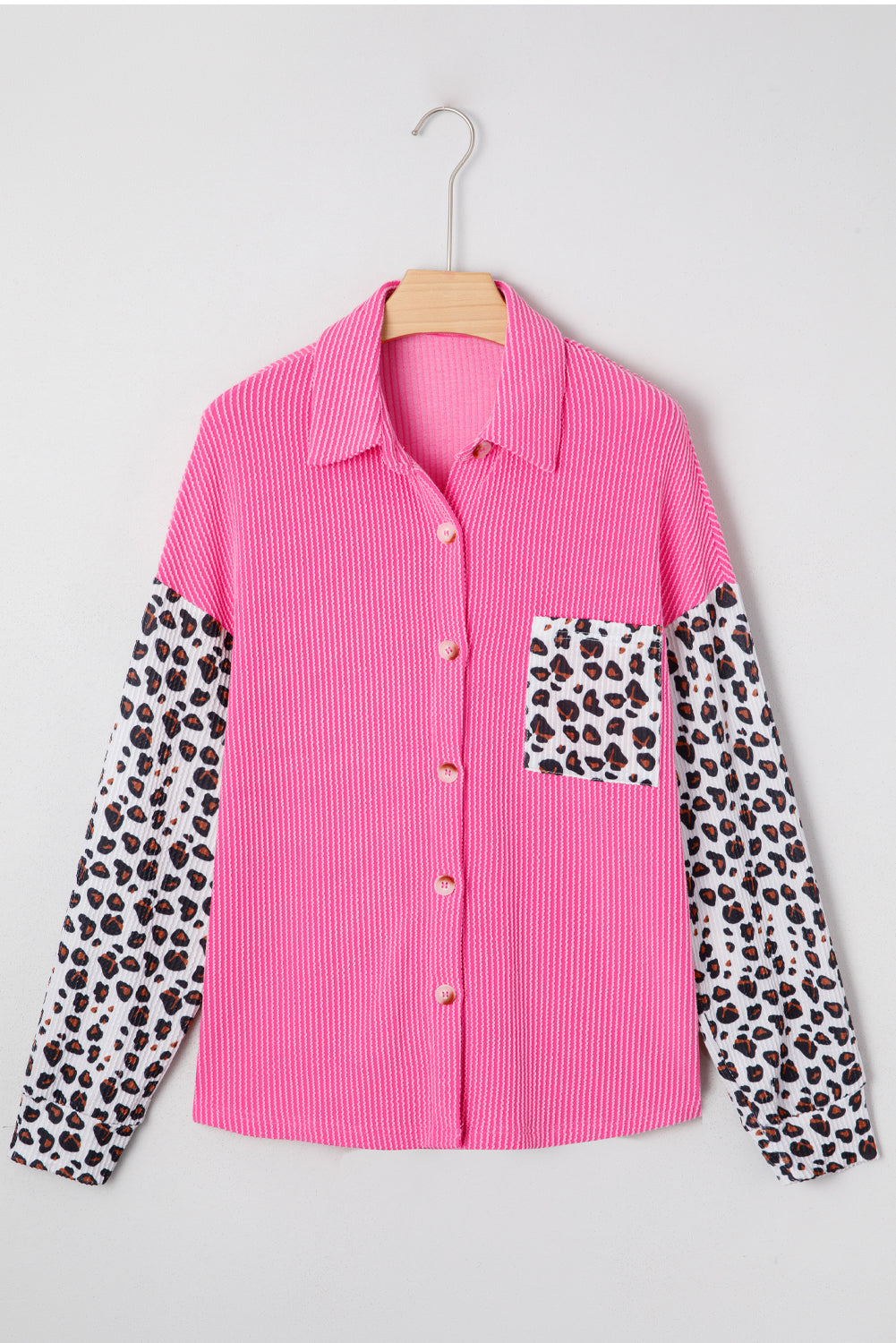 Leopard Patched Twisted Ribbed Western Casual Jacket