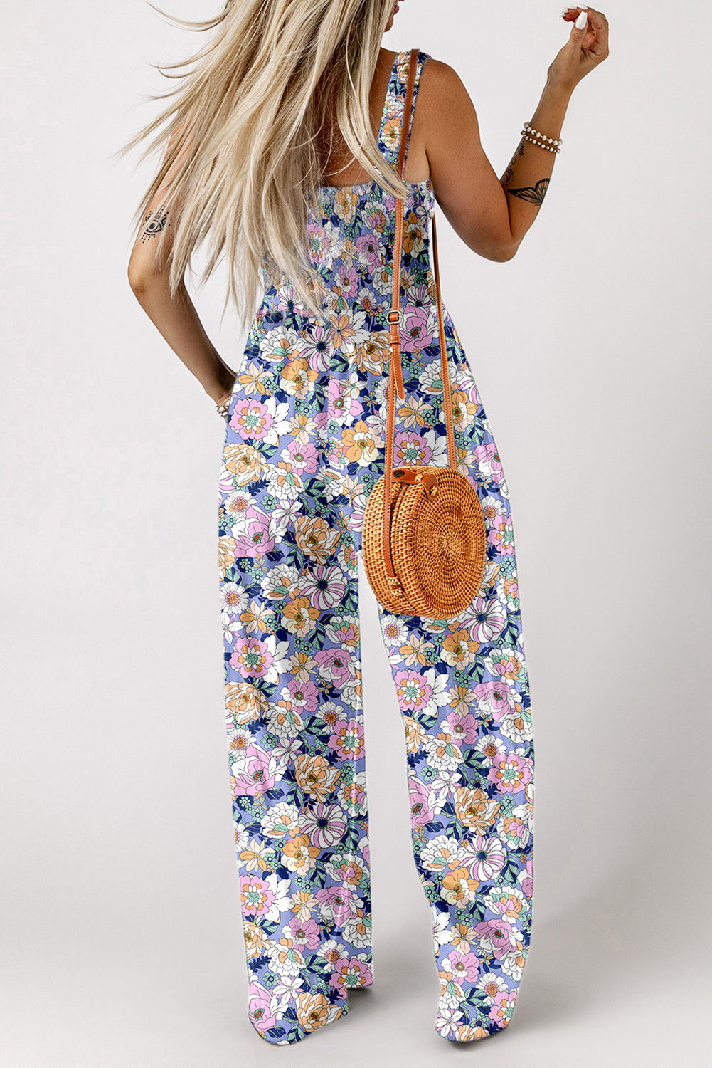 Floral Smocked High Waist Jumpsuit