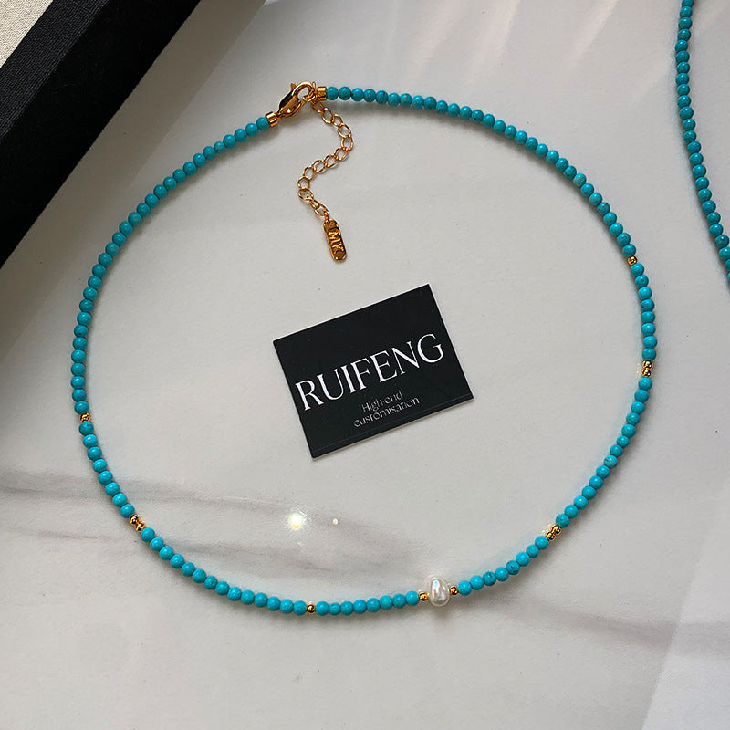 Pearl And Turquoise Bead Bracelet & Necklace