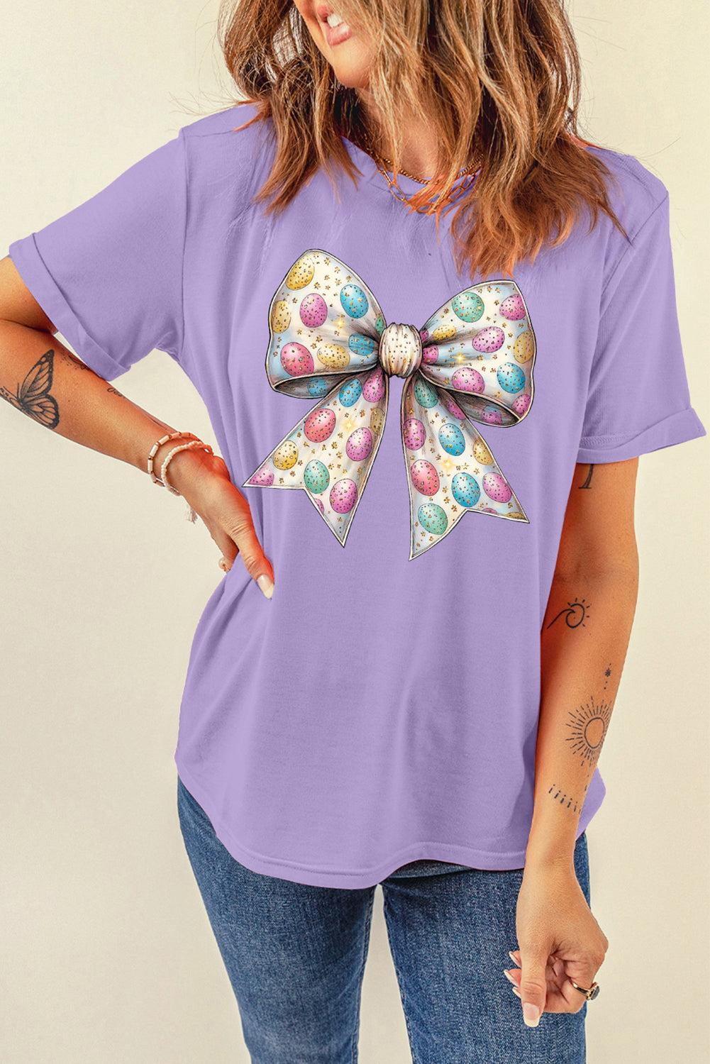 Celebrative Easter Eggs Bow Casual T Shirt