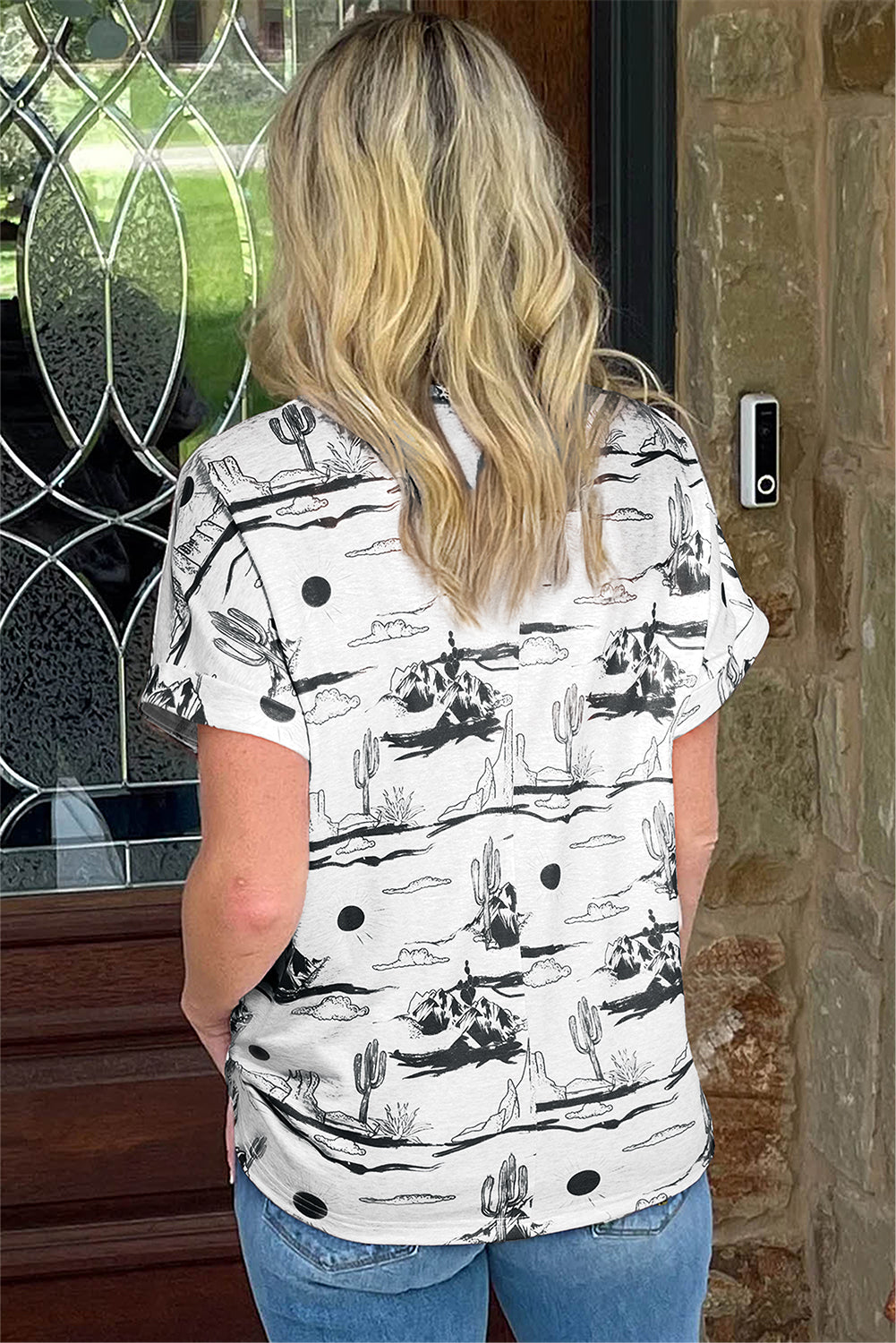 Chestnut Desert Sand Print Short Sleeve Knit Top