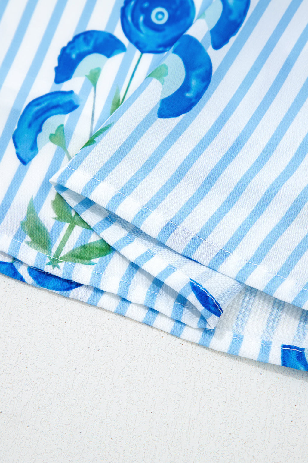 Floral Striped Puff Sleeve Flared Mini Dress