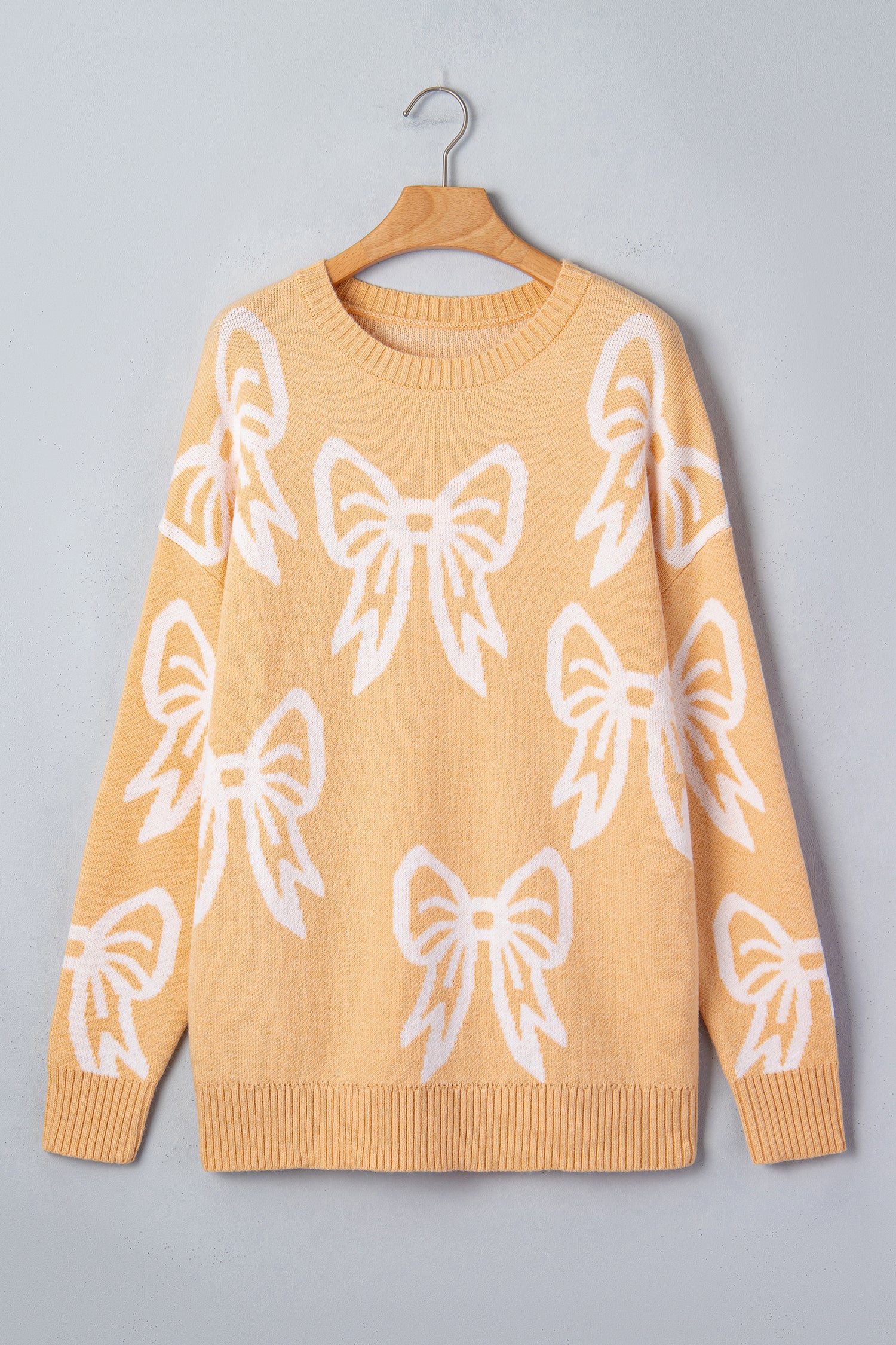 Bow Pattern Drop Shoulder Loose Sweater