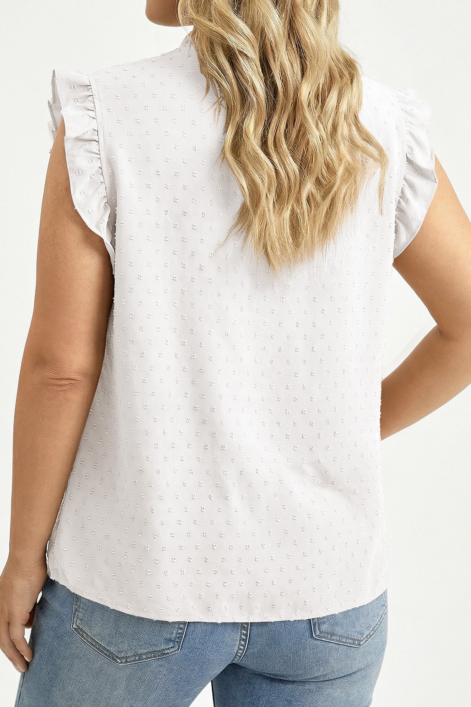 Plus Size Swiss Dot Ruffle Lace V Neck Tank Top