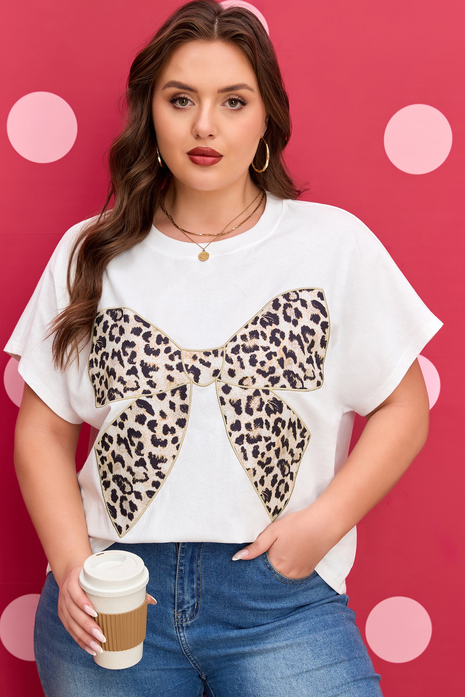 Plus Size Leopard Bow Casual T Shirt