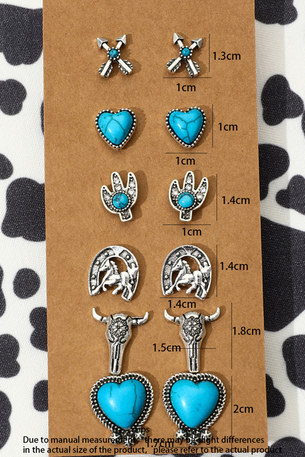 6 Pairs Western Turquoise Alloy Stud Earrings