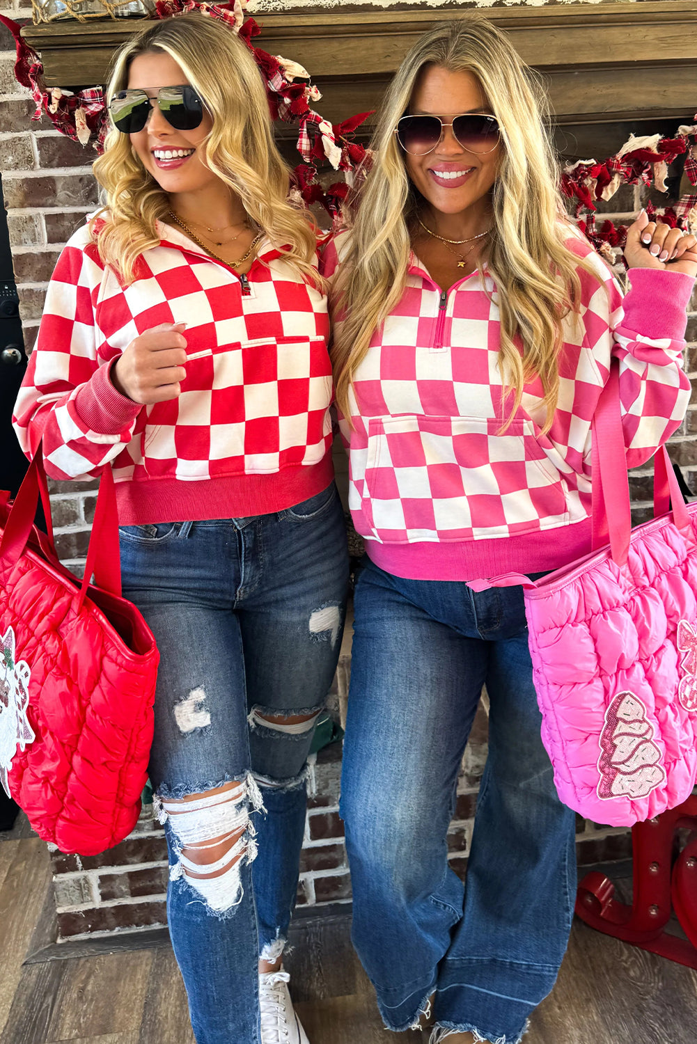 Checkered Half Zip Hoodie & Loose Pant Set