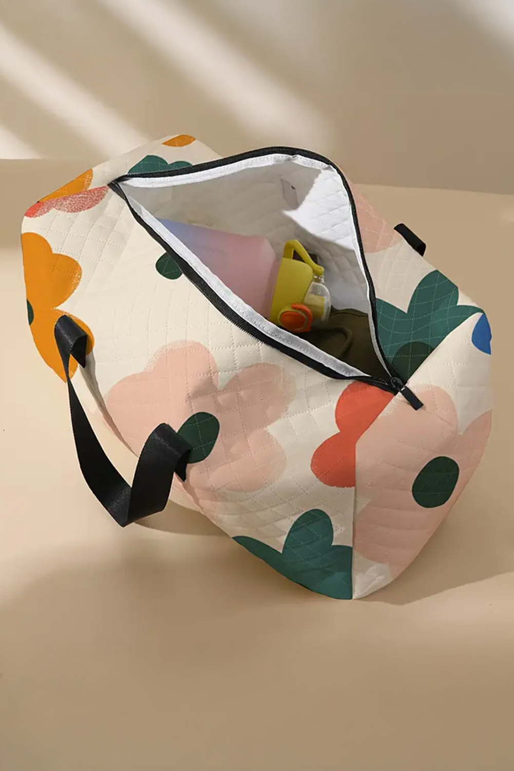 Flower Print Quilted Large Duffel Bag