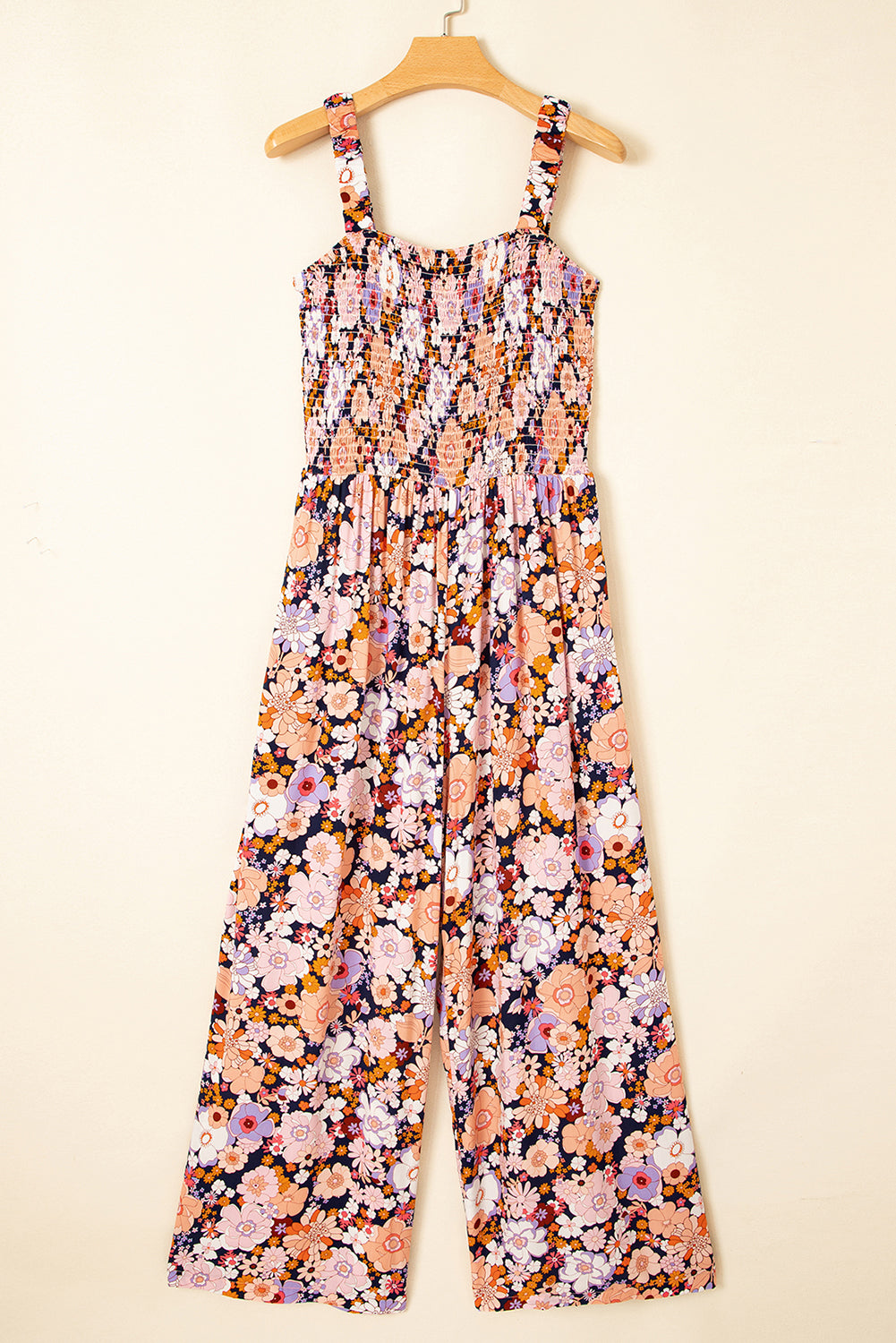 Floral Smocked High Waist Jumpsuit