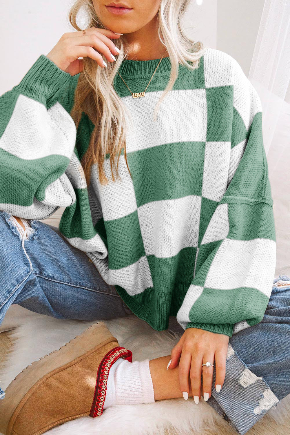 Checkered Long Sleeve Sweater