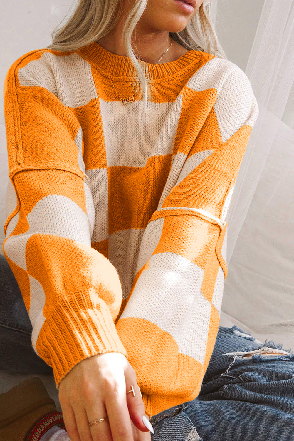 Checkered Long Sleeve Sweater