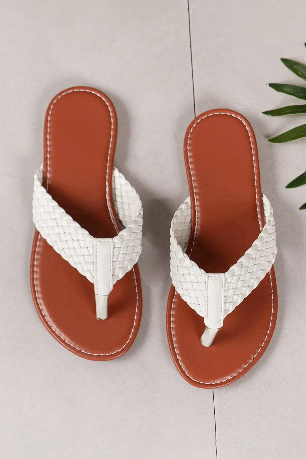 White Braided Strap Leather Flip Flop