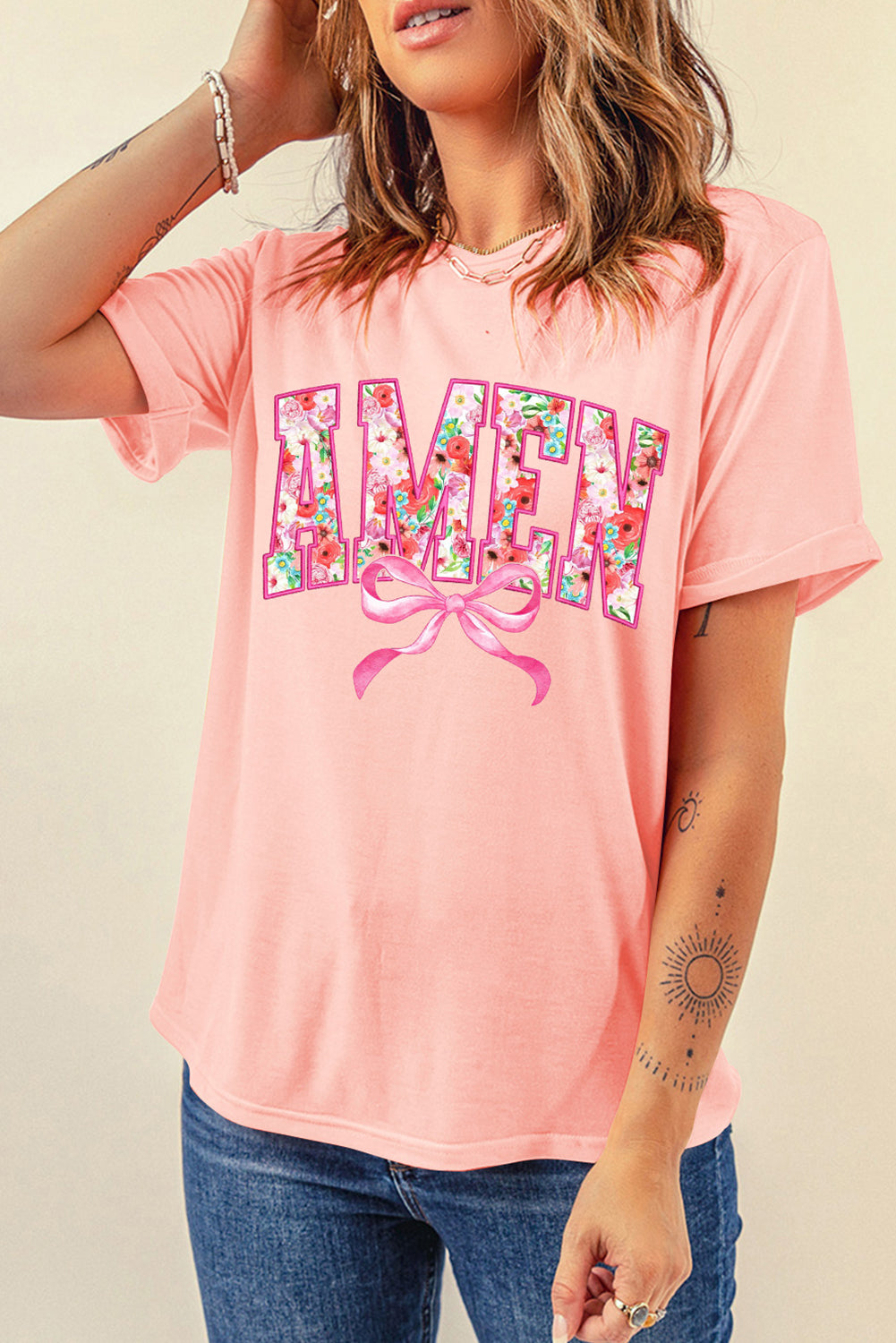 Floral Amen Bow Graphic Shirt