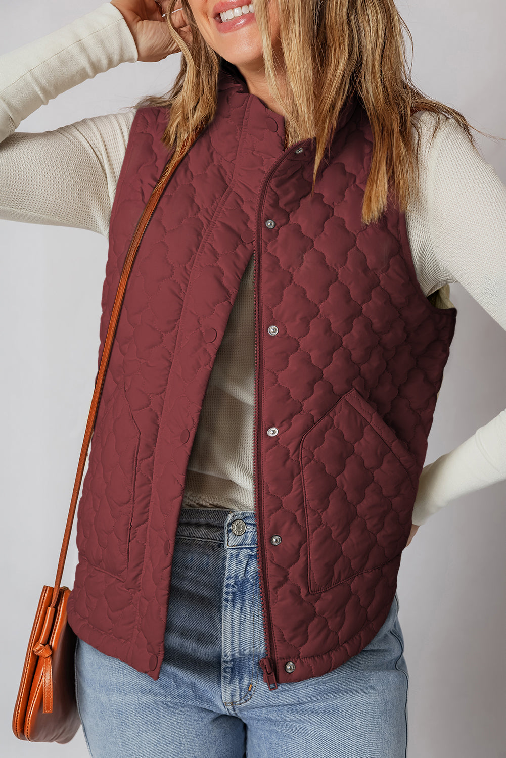 Quilted Snap Button Zip Up Vest
