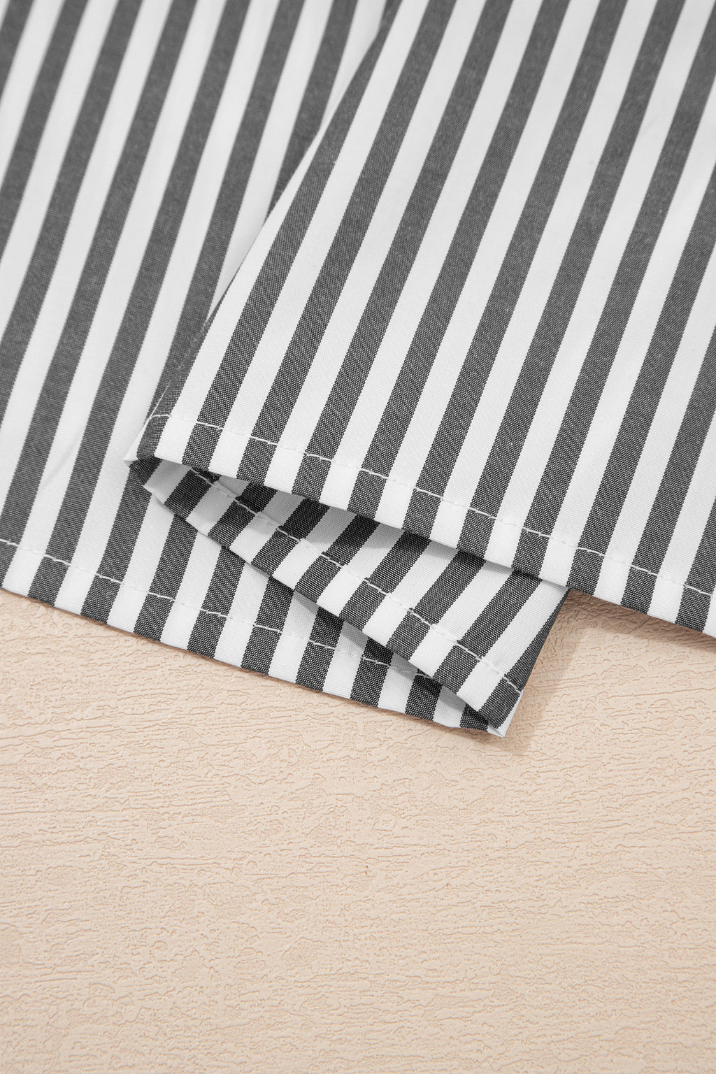 Black Stripe Plus Size V Neck Roll-tab Short Dolman Sleeve Blouse